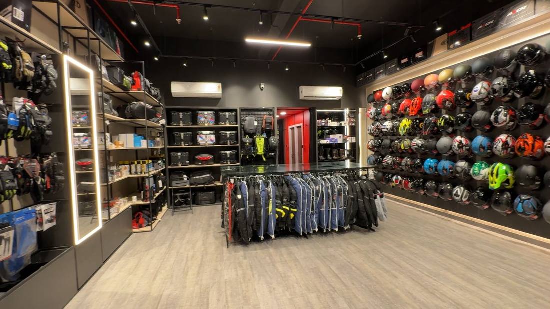 Bikester Global Mira Road store interior, luggage and jackets section