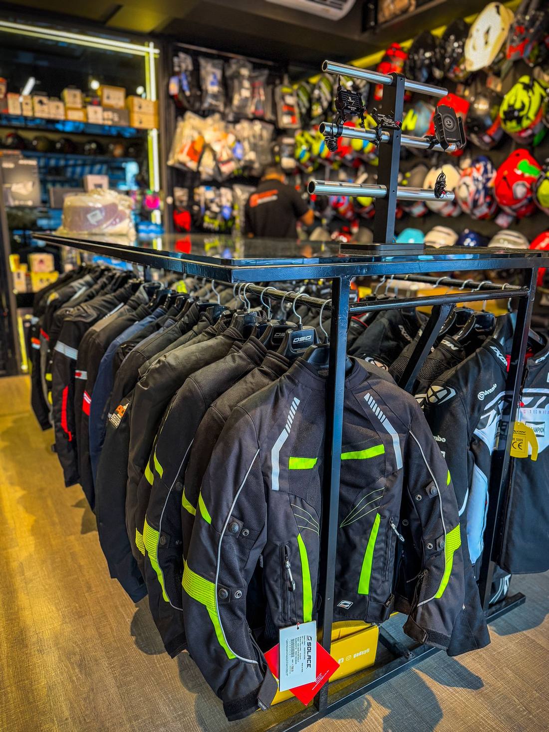 Riding jackets on display at Bikester Global Santacruz